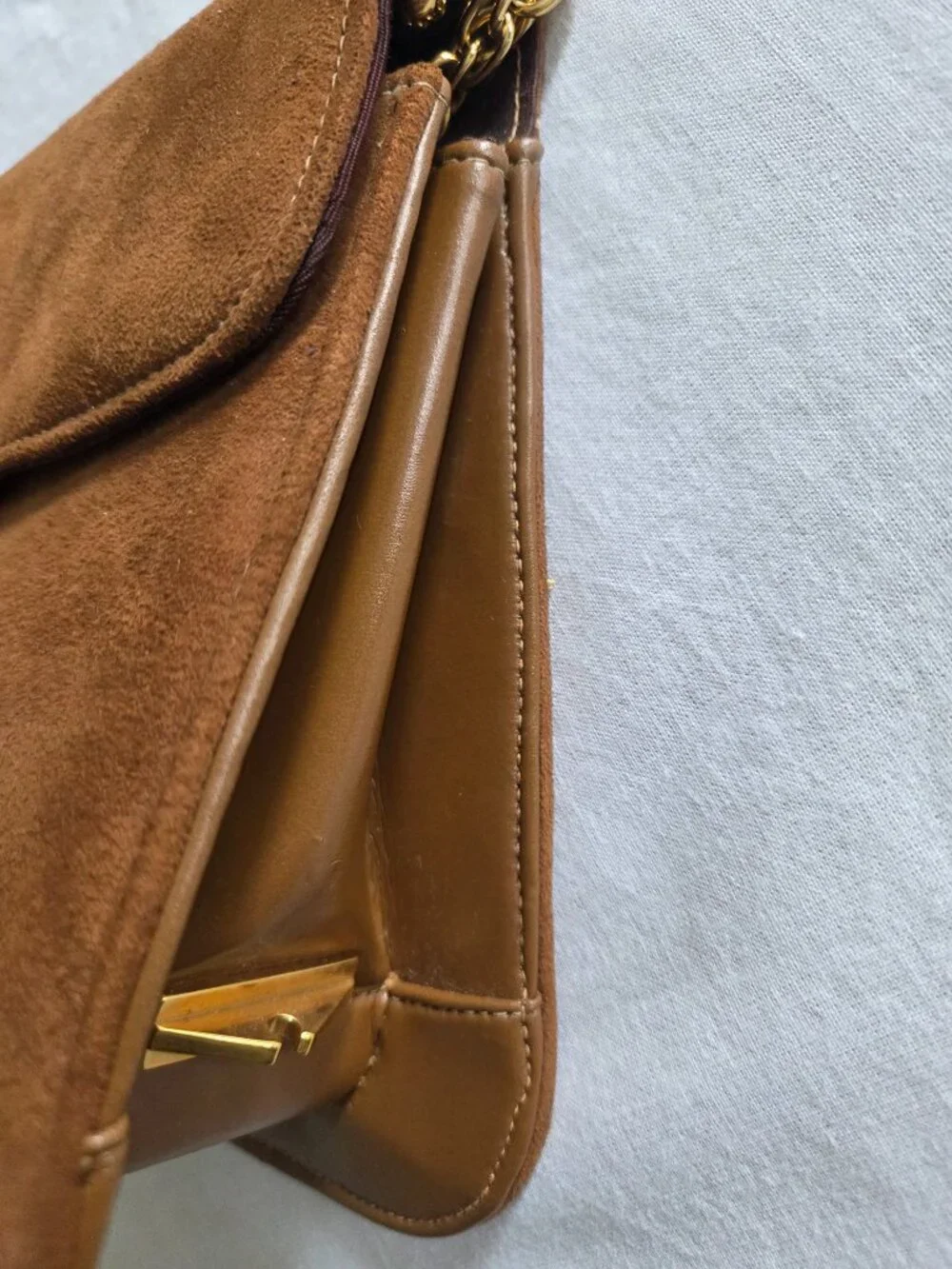 Vintage Meyer's Classic Brown Suede Chain-Handle Satchel